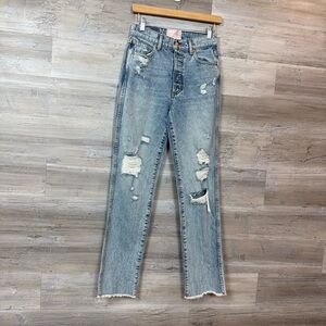 REVICE Denim Distressed High Rise Straight Leg Jeans - Size 27